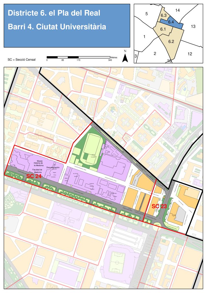 Plano del barrio de Ciudad Universitaria (Valencia).