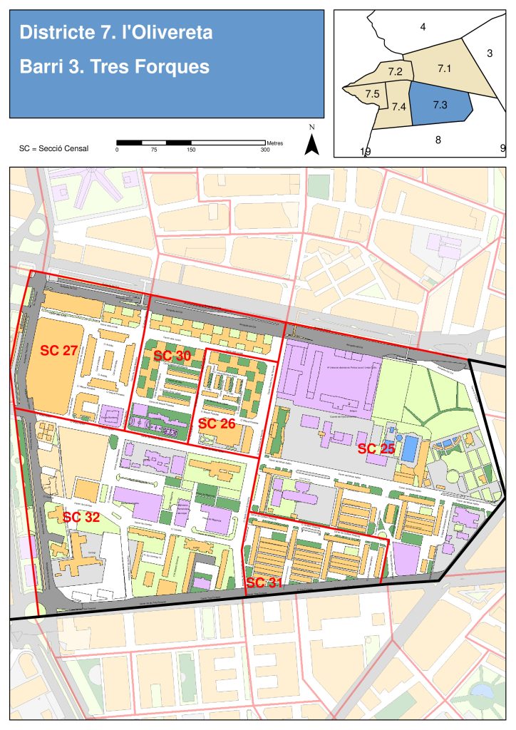 Plano del barrio de Tres Forques.