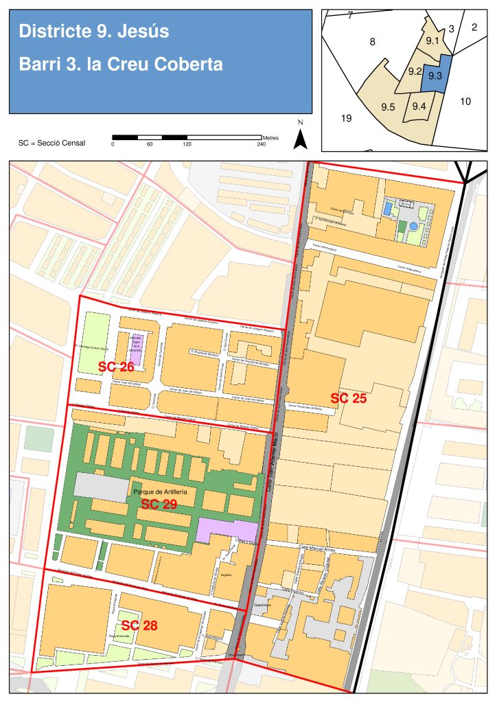 Plano del barrio de La Cruz Cubierta.