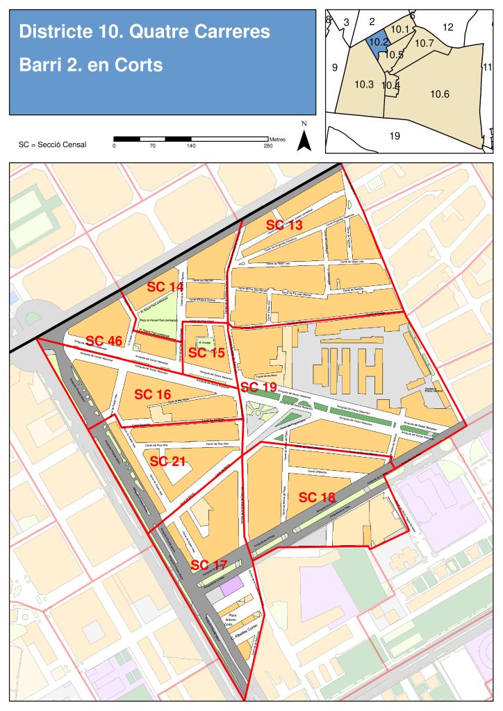 Plano del barrio de En Corts.