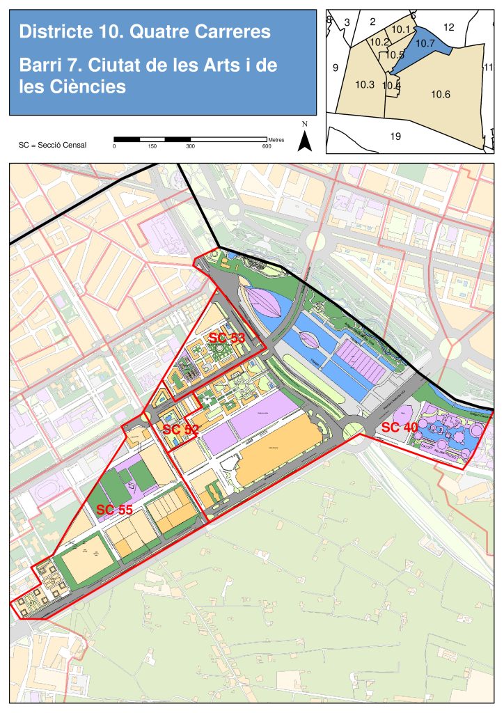 Plano del barrio de Ciudad de las Artes y las Ciencias.