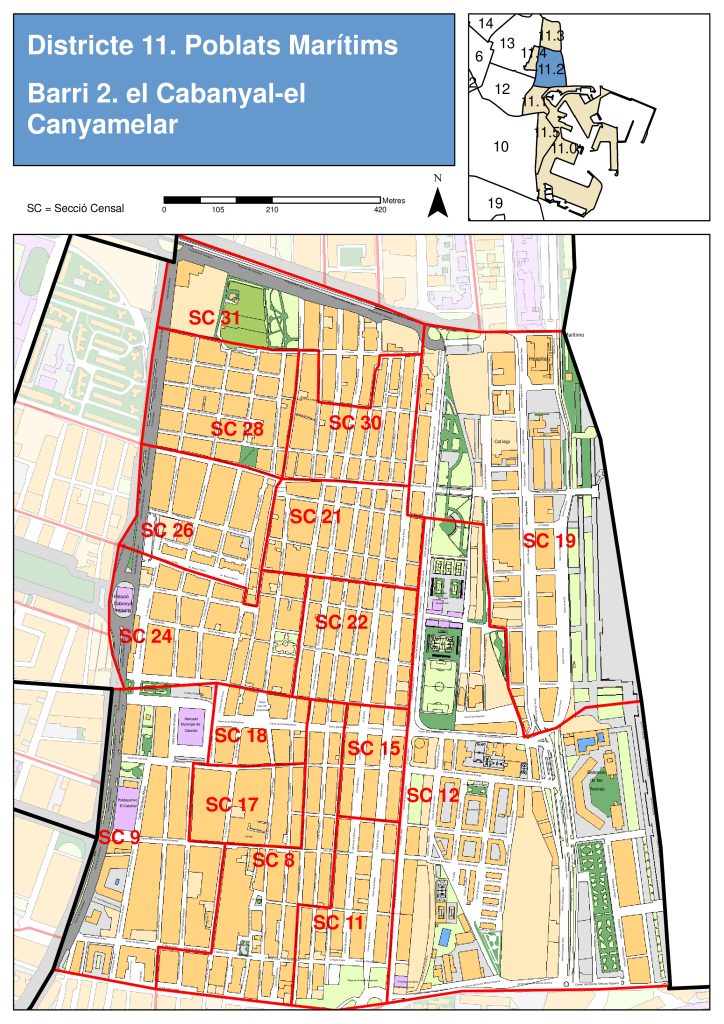 Plano del barrio de Cabañal-Cañamelar.