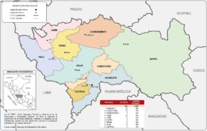 Mapa de la división política administrativa del departamento de Junín.