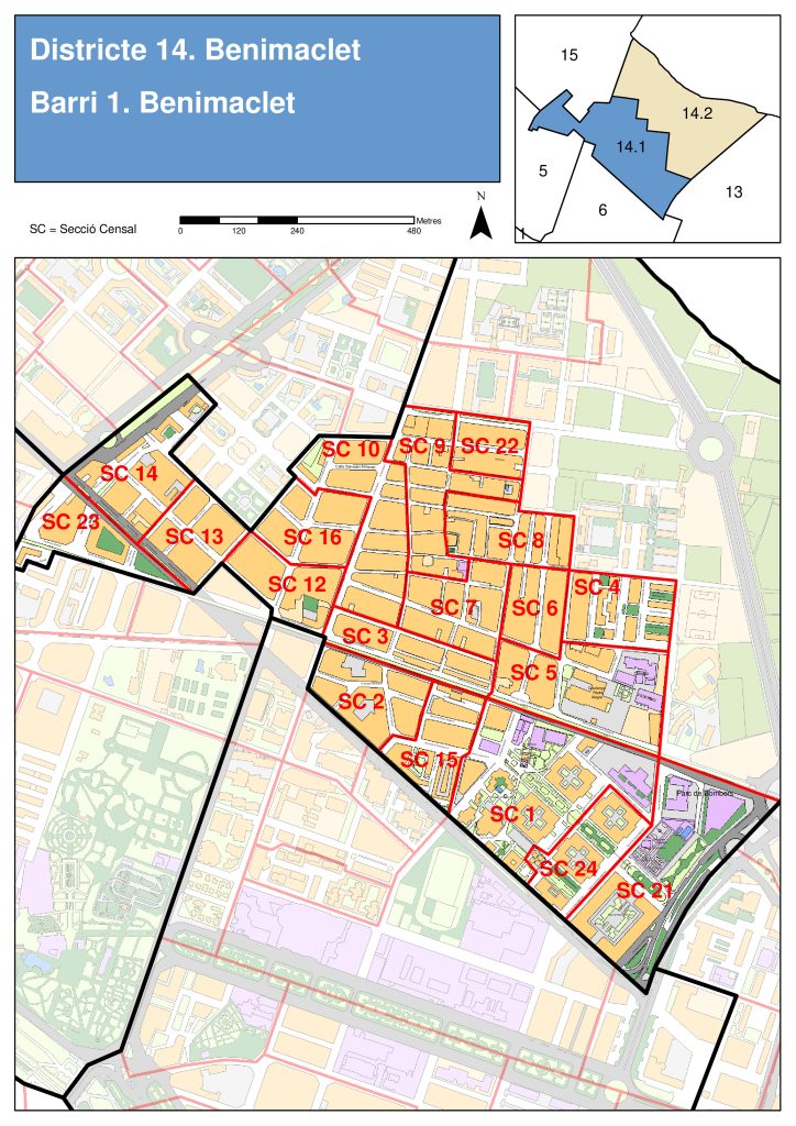 Plano del barrio de Benimaclet.