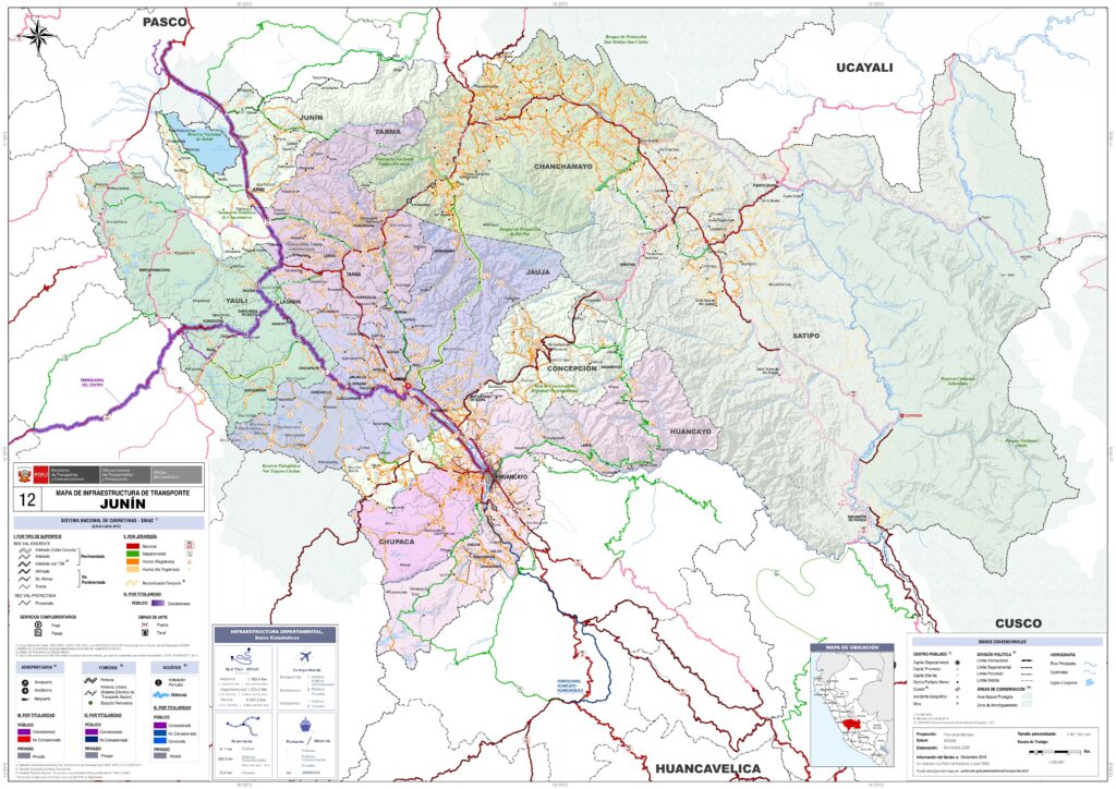 Mapa de las principales ciudades del departamento de Junín.