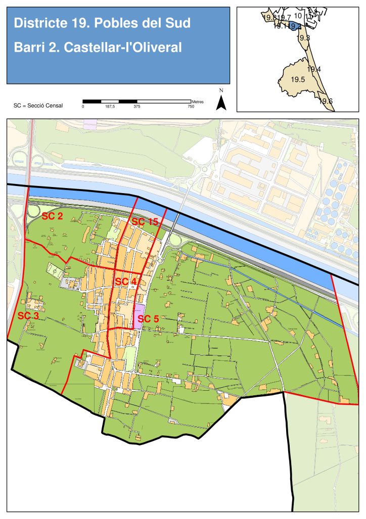 Plano de la pedanía de Castellar-Oliveral.