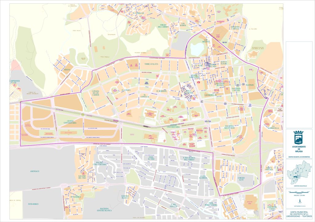 Plano del distrito Teatinos-Universidad (Málaga).