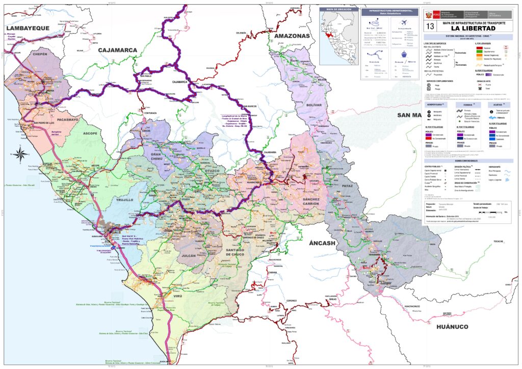 Mapa de las ciudades del departamento de La Libertad.