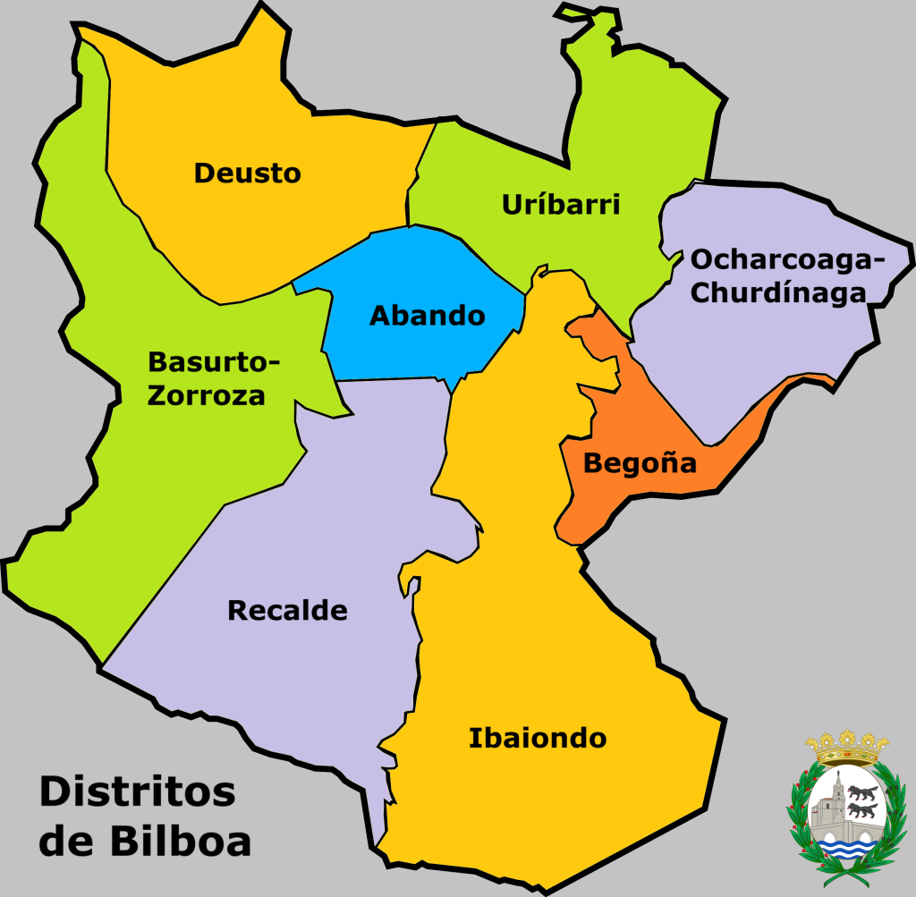 Plano de los distritos de Bilbao.