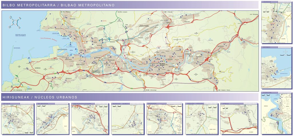 Mapa del área metropolitana de Bilbao o el Gran Bilbao.