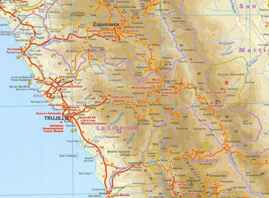 Mapa físico del departamento de La Libertad.