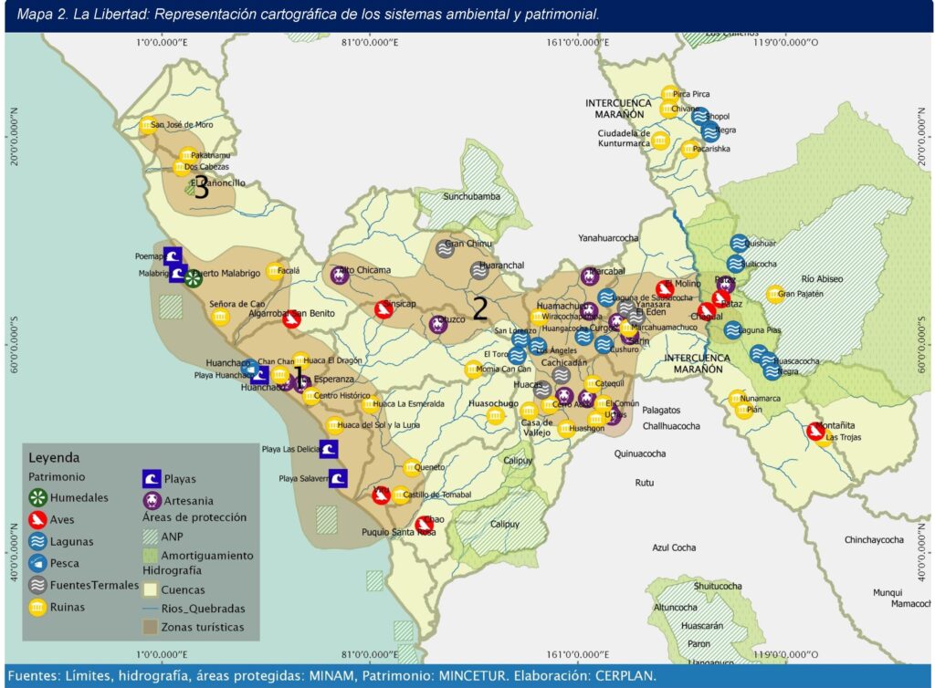 Mapa de los sistemas ambiental y patrimonial del departamento de La Libertad.