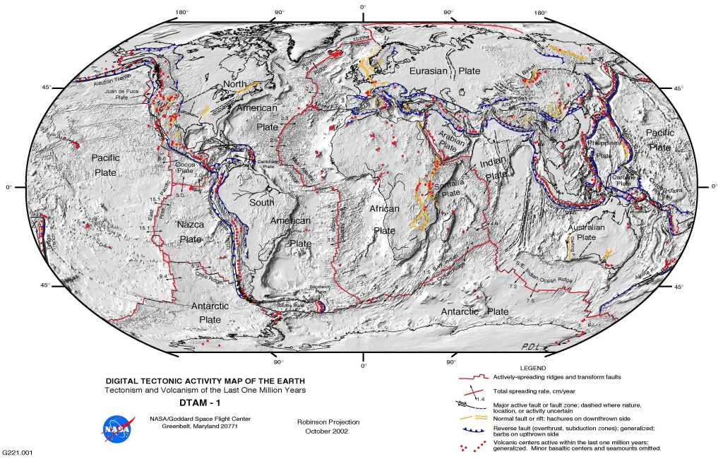 Mapa de la actividad tectónica de la Tierra.