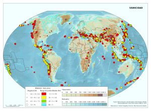 Mapa de sismicidad en el mundo. 1965-2016.