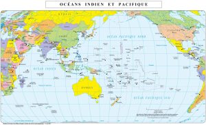 Mapa de los océanos Índico y Pacífico.