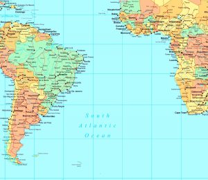 Mapa del Atlántico Sur.