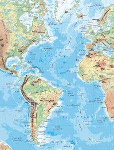 Mapa físico del océano Atlántico.