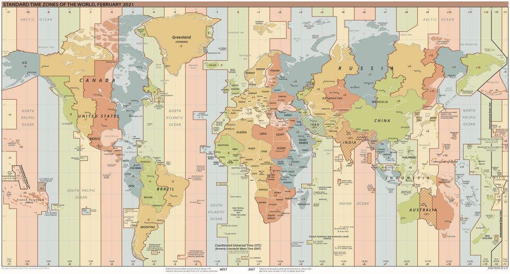 Mapa de husos horarios del mundo.
