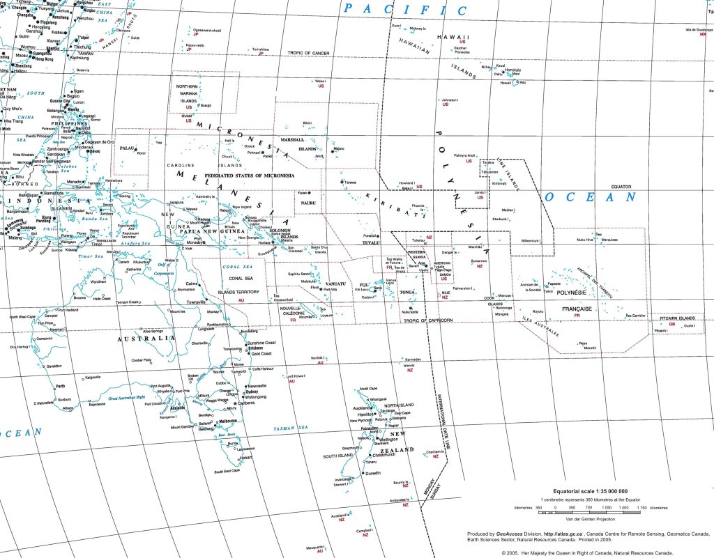 Mapa de las principales ciudades de Oceanía.