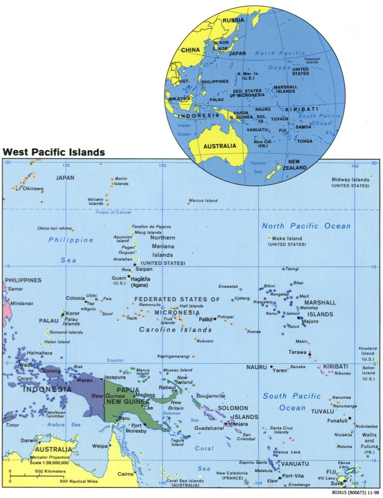 Mapa de las islas del Pacífico occidental.