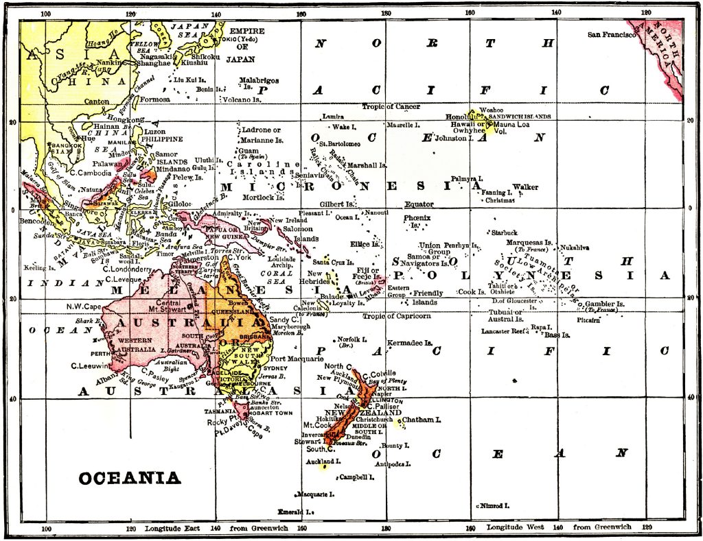 Mapa de Oceanía, 1904.