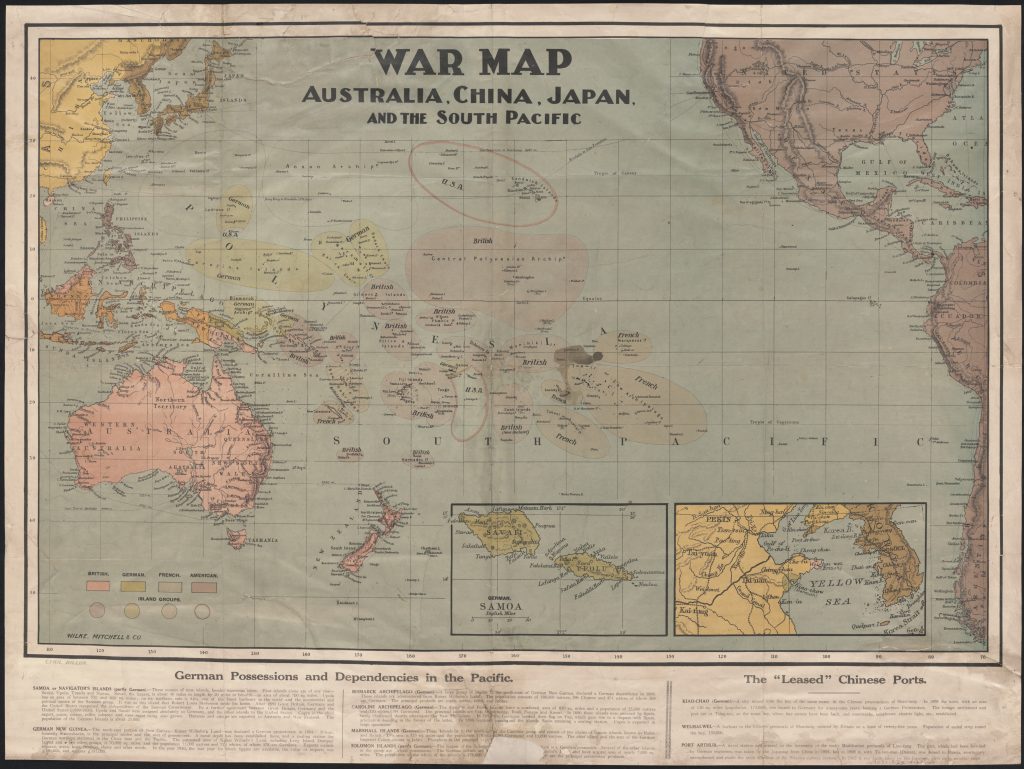 Mapa de guerra: Australia, China, Japón y el Pacífico Sur, 1914.