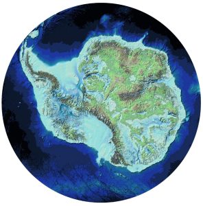 Mapa físico en blanco de la Antártida.