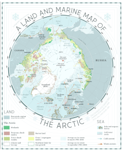 Mapa terrestre y marítimo del Ártico.