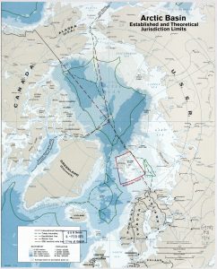 Cuenca del Ártico, límites de jurisdicción establecidos y teóricos en 1974.