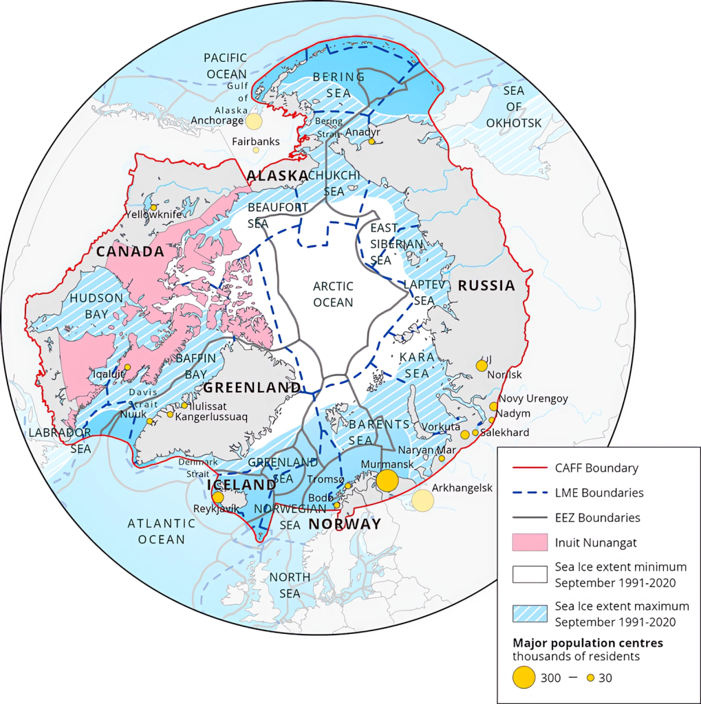 Límite y grandes ecosistemas marinos de la región ártica.