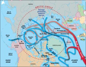 Corrientes oceánicas en el Ártico.