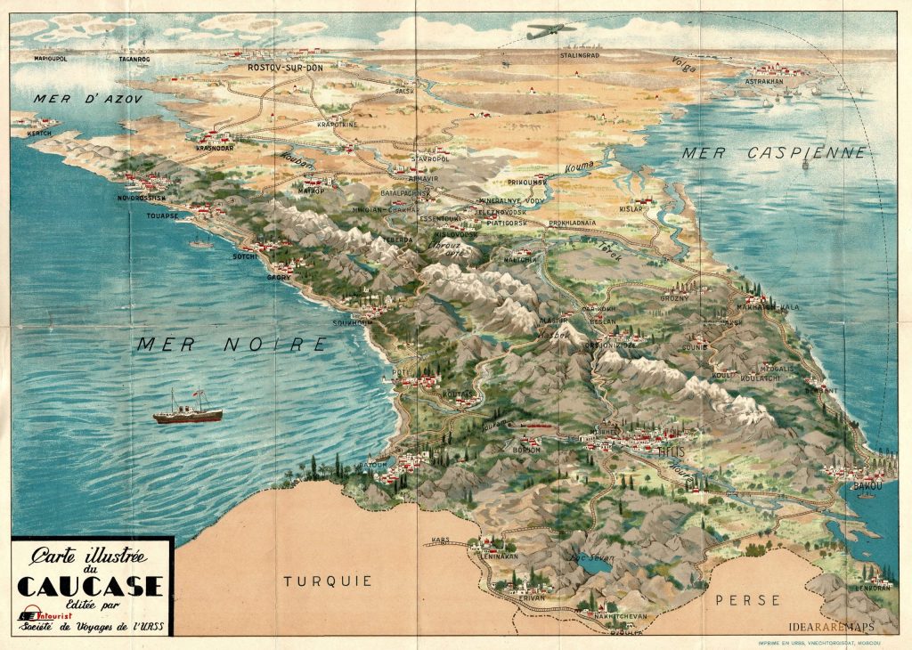 Mapa pictórico del Cáucaso circa 1930.