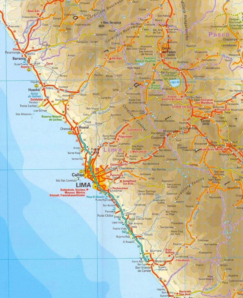 Mapa físico del departamento de Lima.