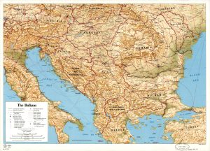 Mapa físico de la península balcánica