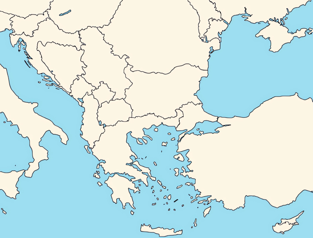 Mapa mudo de los Balcanes.