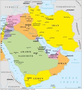 Mapa político de Oriente Medio.
